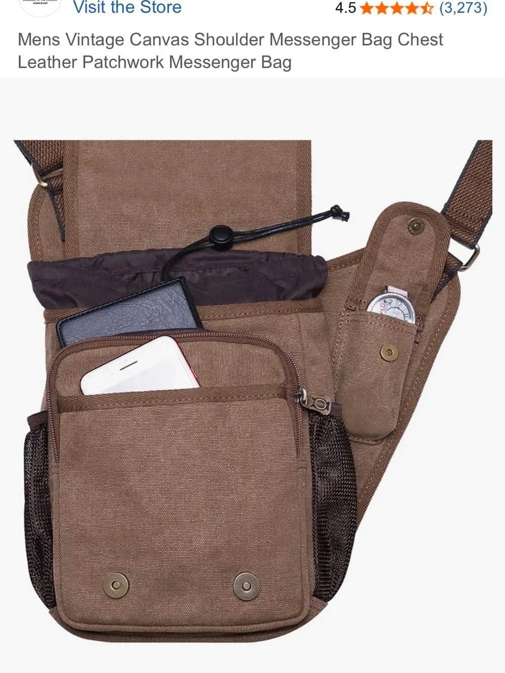 Casual Brown Canvas & Leather Messenger Bag for Men